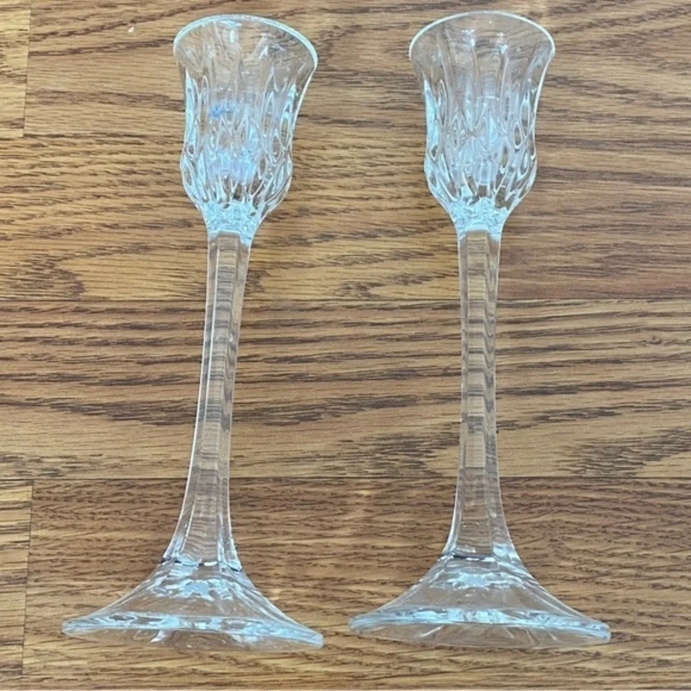Mikasa Crystal Glass Icicles Tulip Shaped Candle Holders Set of 2 NWOT